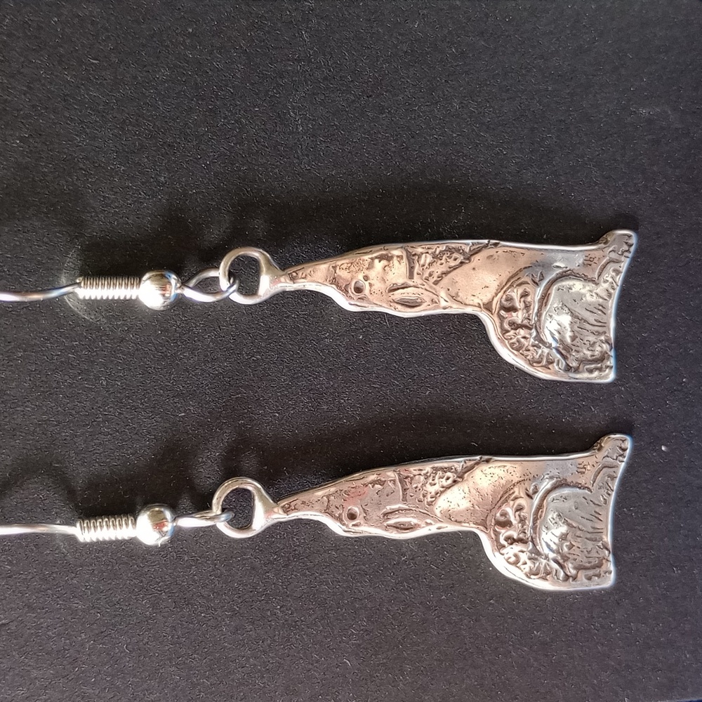 Native American Howling Wolf Sterling Silver Dangle Earrings Signed